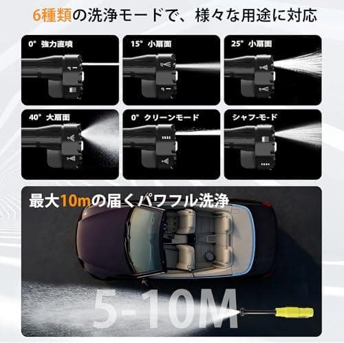 A高圧洗浄機 コードレス 充電式 ハンディタイプ 高圧洗車機 850W 6種類ノ