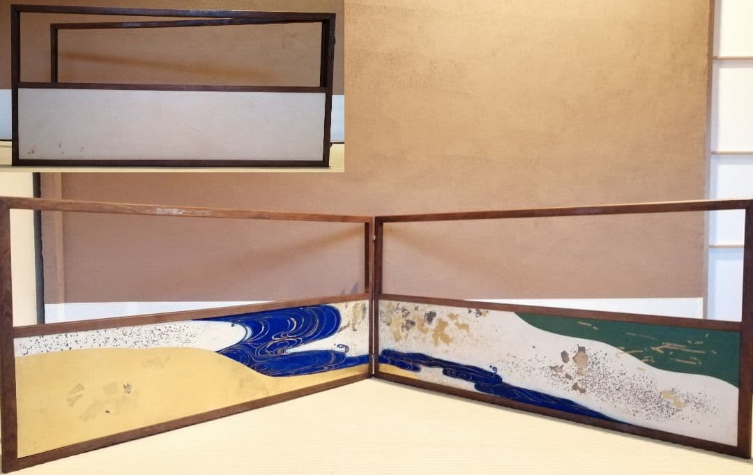 【茶道具】流水金箔ちらし絵風炉先　風炉先屏風　風炉先214