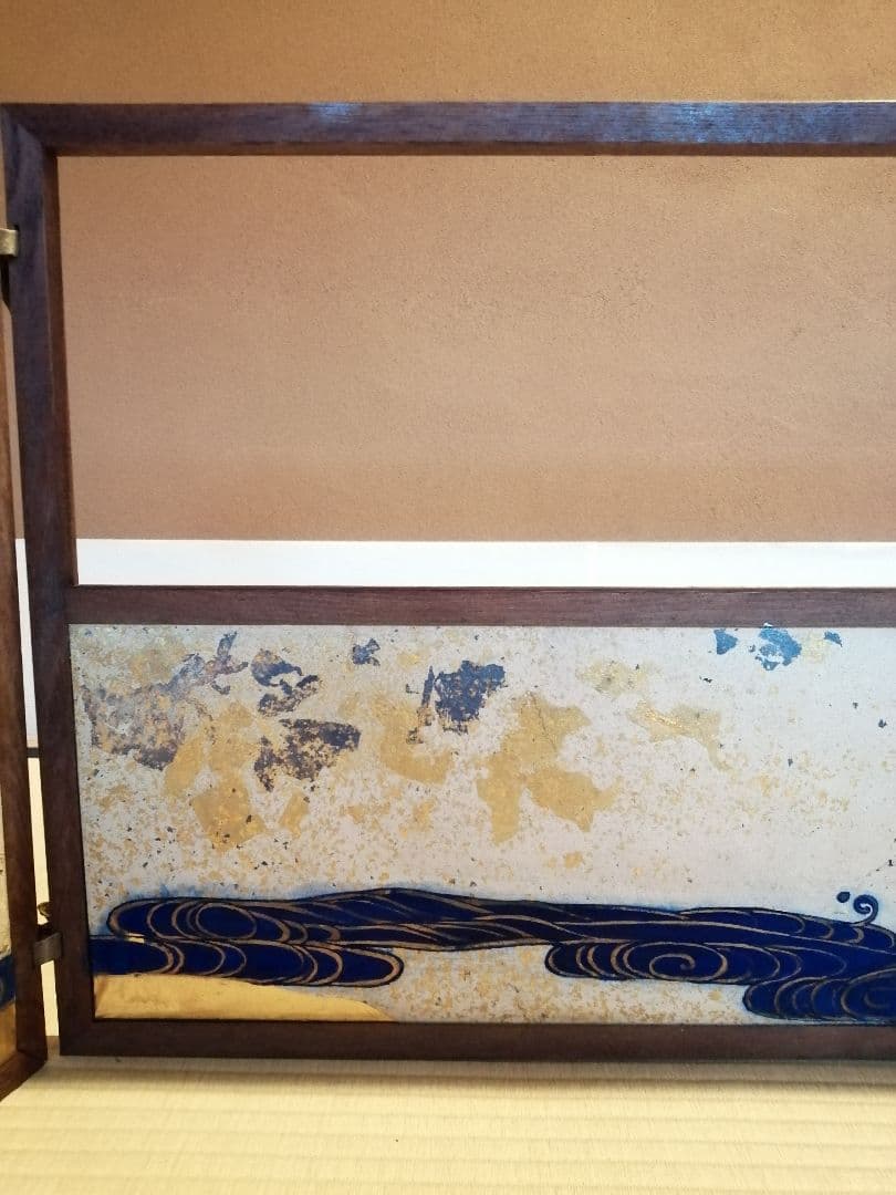 【茶道具】流水金箔ちらし絵風炉先　風炉先屏風　風炉先214