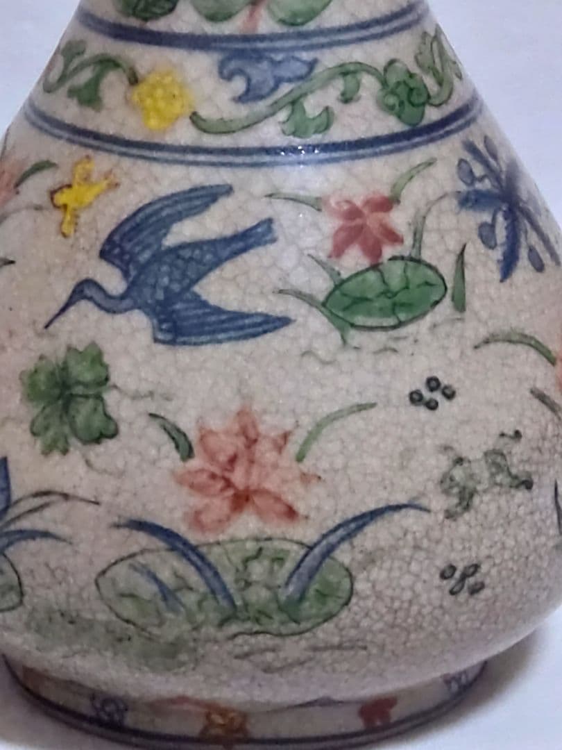 中国美術　骨董　五彩花鳥図　万暦　花瓶