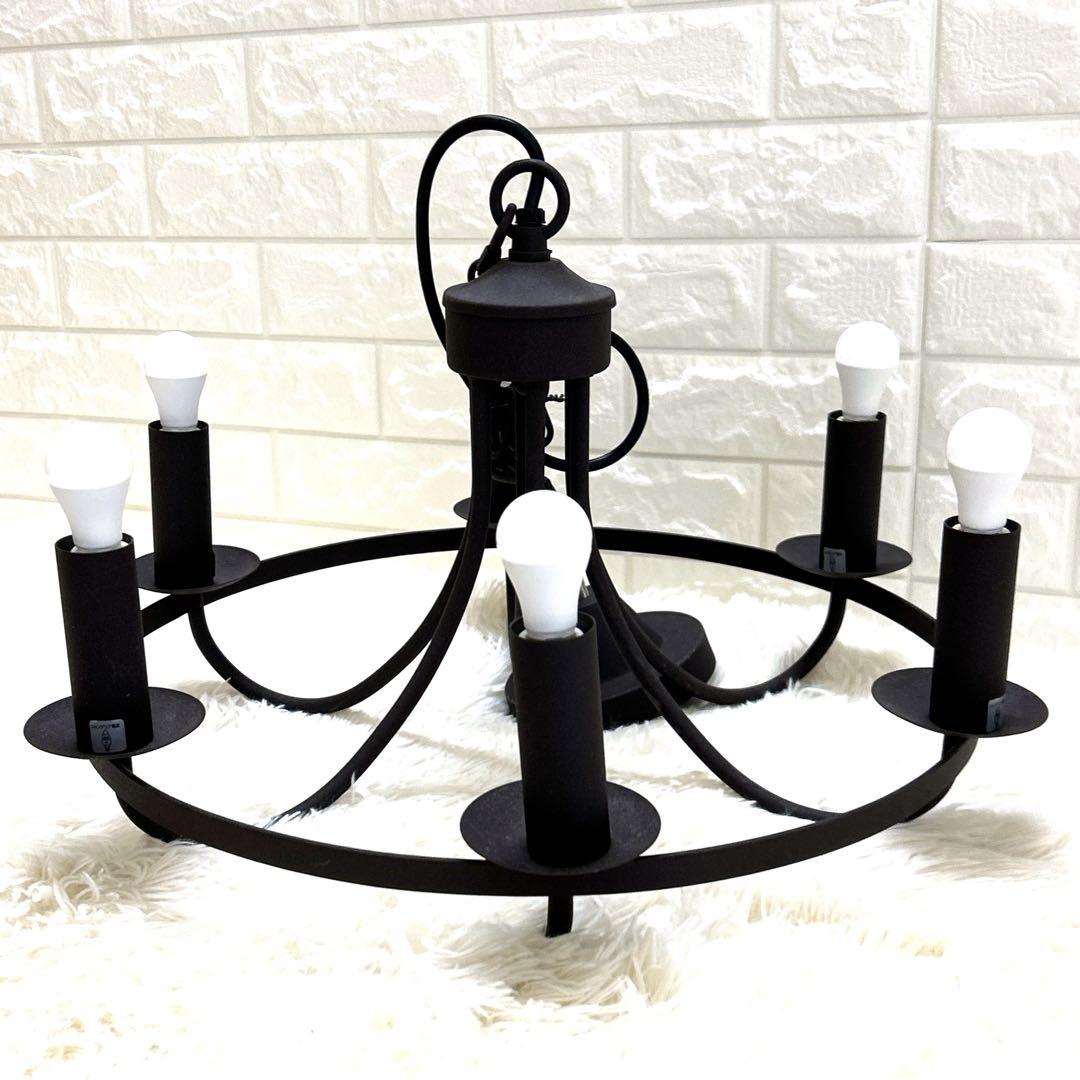 Hermosa サークルシャンデリア ブラック 電球6灯付き