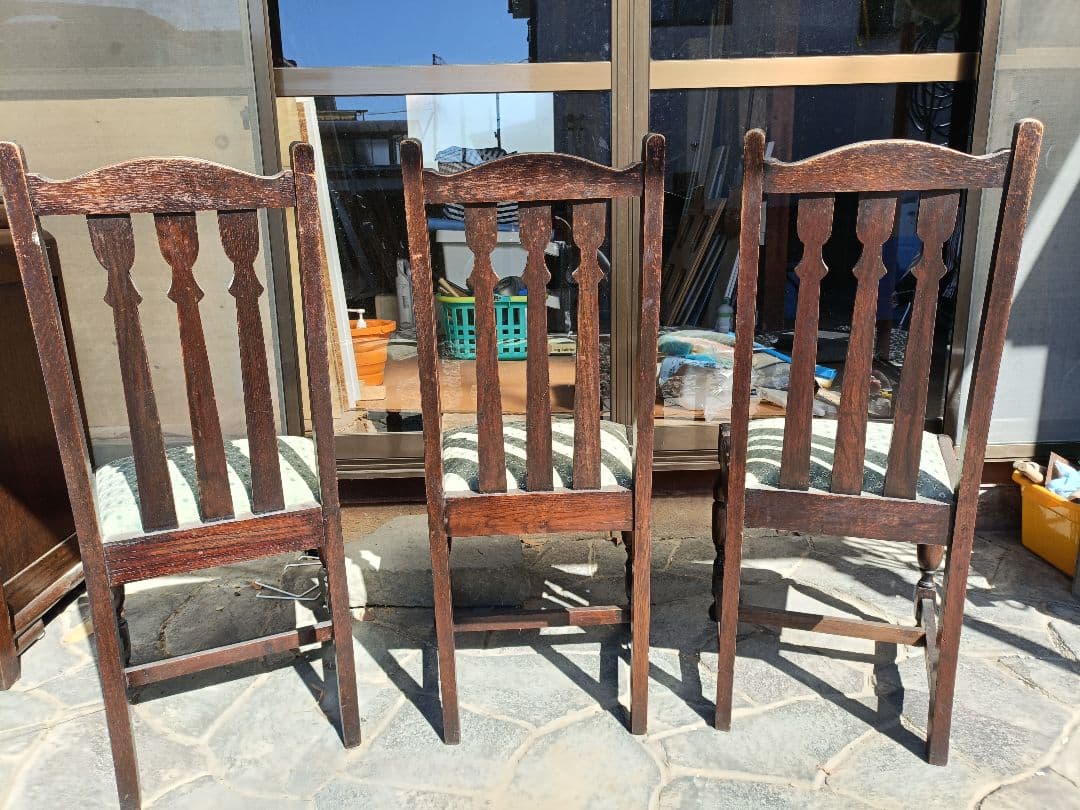 キ*ル様 アンティークチェア イギリス系 木製スラットバック椅子3脚セット