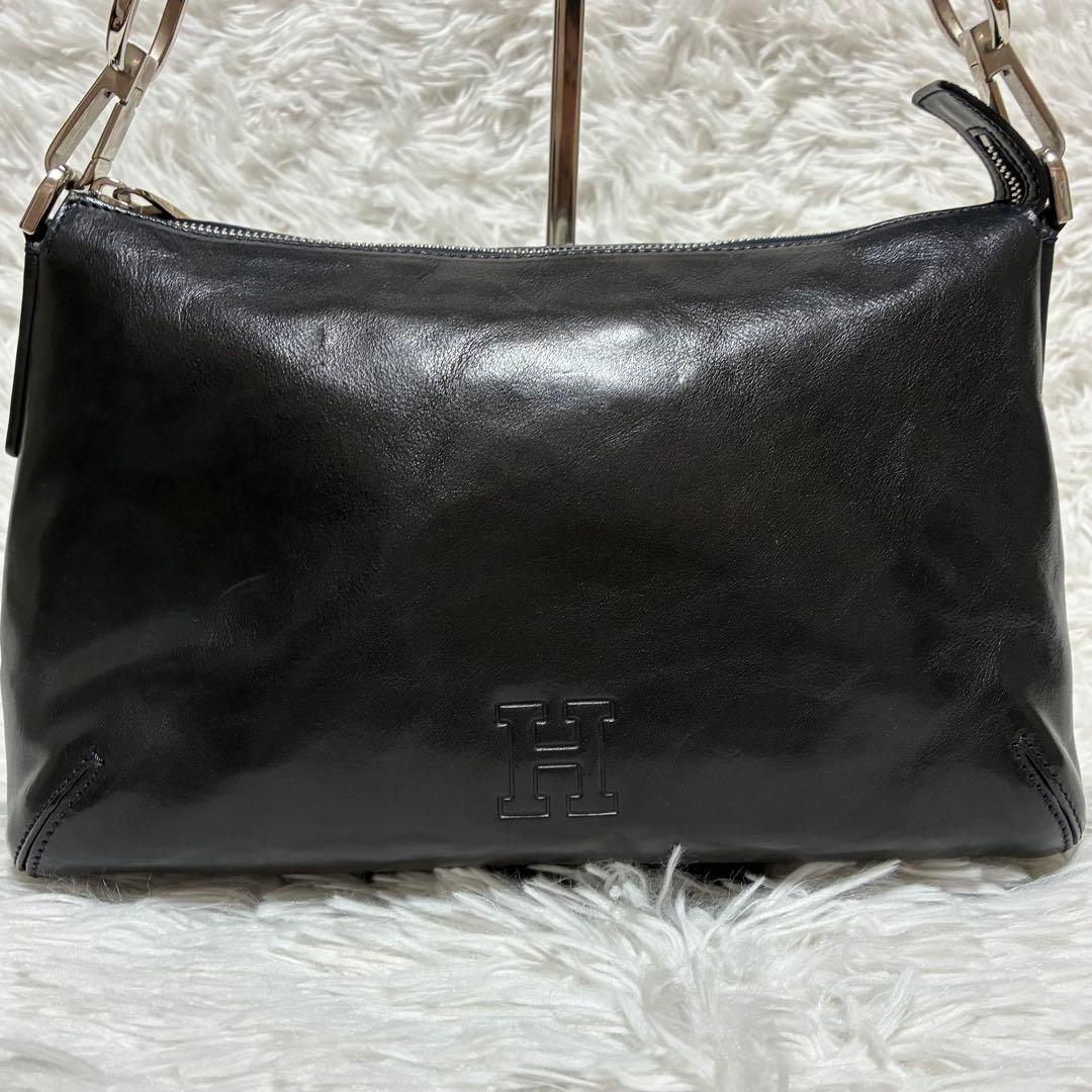 HIROFU ヒロフ　ワンショルダーバッグ　レザー　牛革　Hロゴ　ブラック