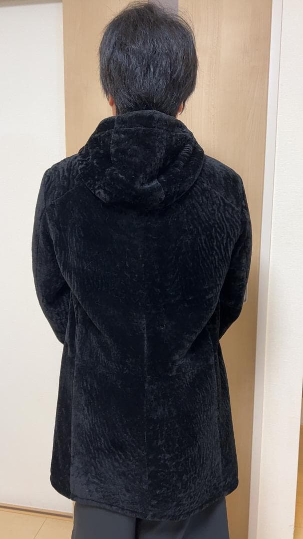 新品限定メンズ用★帽子付★ 極上ラムファーコート黒毛皮リアルファーコート 防寒