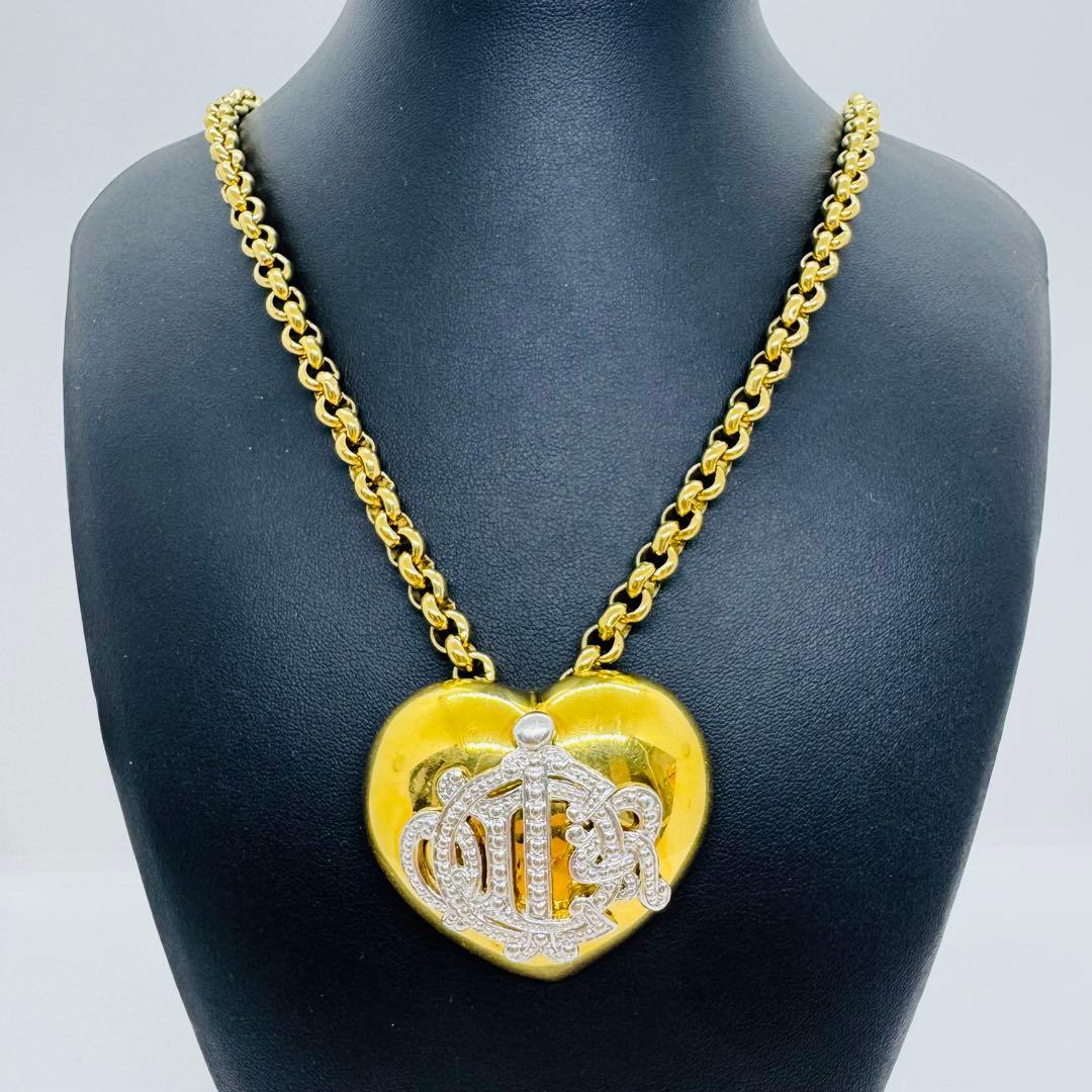 ✨Dior✨希少✨旧ロゴ✨モノグラム✨シルバーゴールド✨3Dハート✨ネックレス✨