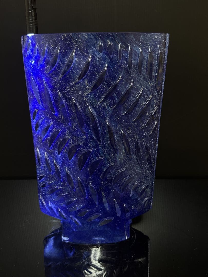 特大 Daum France クリスタル 青マーブル ガラス 花瓶 廃盤 貴重