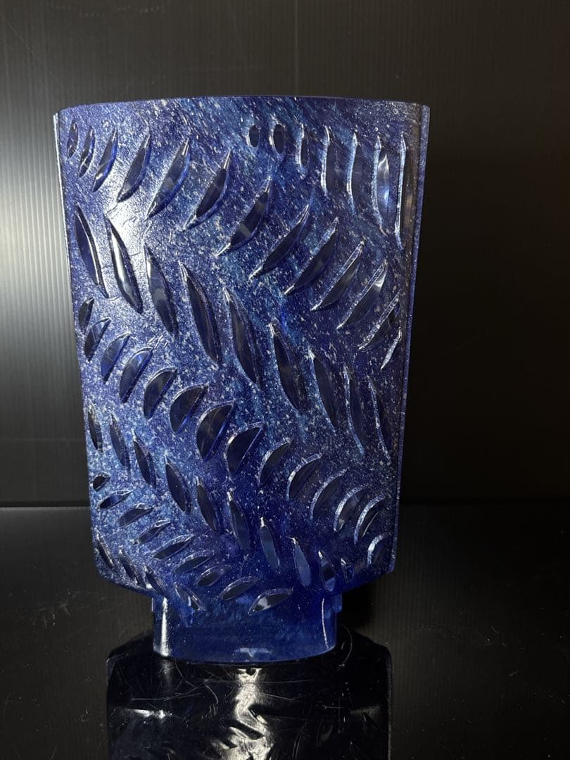 特大 Daum France クリスタル 青マーブル ガラス 花瓶 廃盤 貴重
