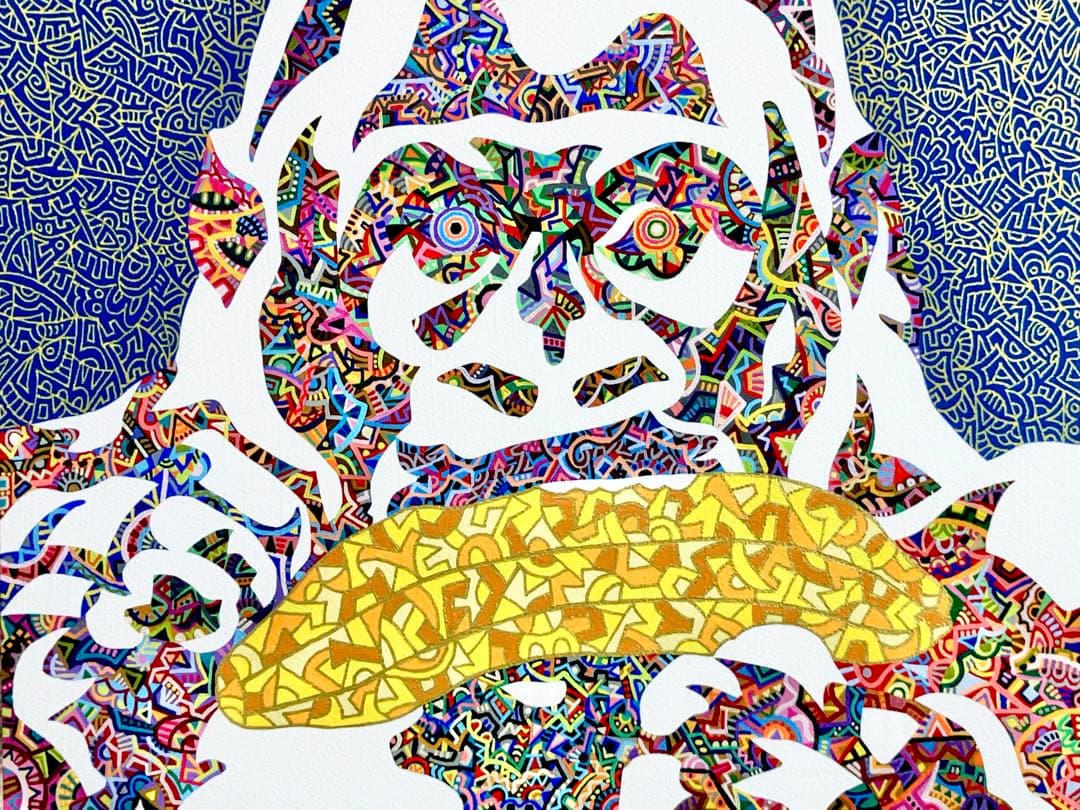 値下げ　原画　ゴリラ　動物画　絵画　アクリル画　現代アート　細密画　一点物