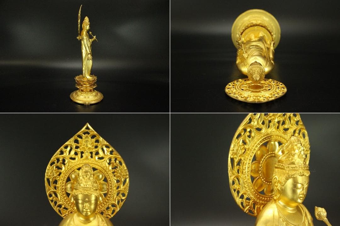 仏教美術 鍍金 観音菩薩像 明琳 在銘(ZE550)