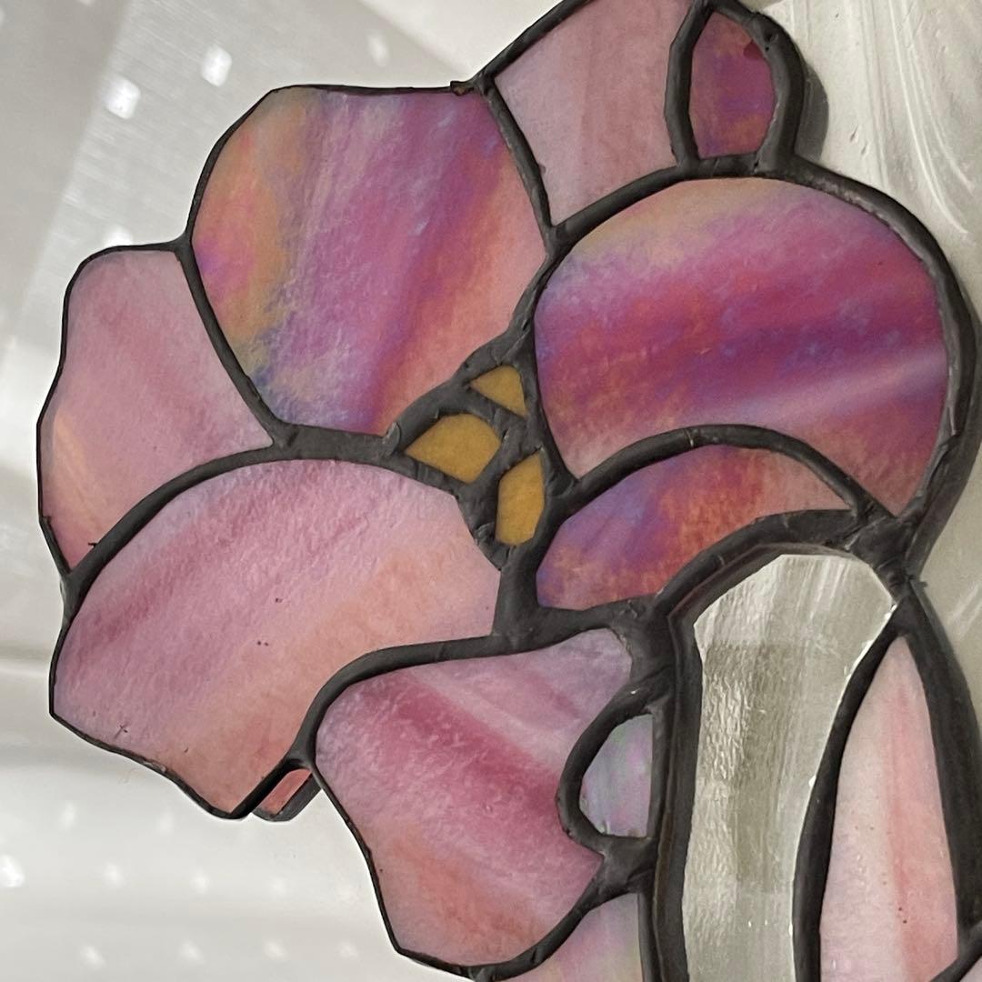 ステンドグラス　鏡　ミラー　百合