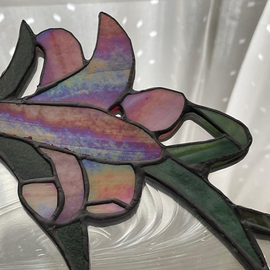 ステンドグラス　鏡　ミラー　百合