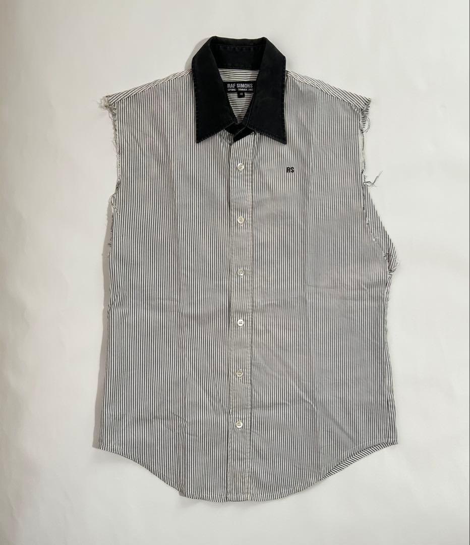 難あり 48 raf simons 2003SS ストライプ ノースリーブシャツ