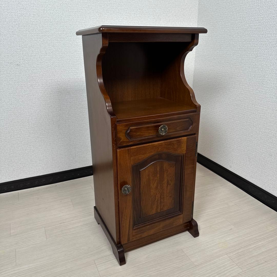 美品 カリモク コロニアル 電話台 FAX台 飾り棚 花台 キャビネット※i4※