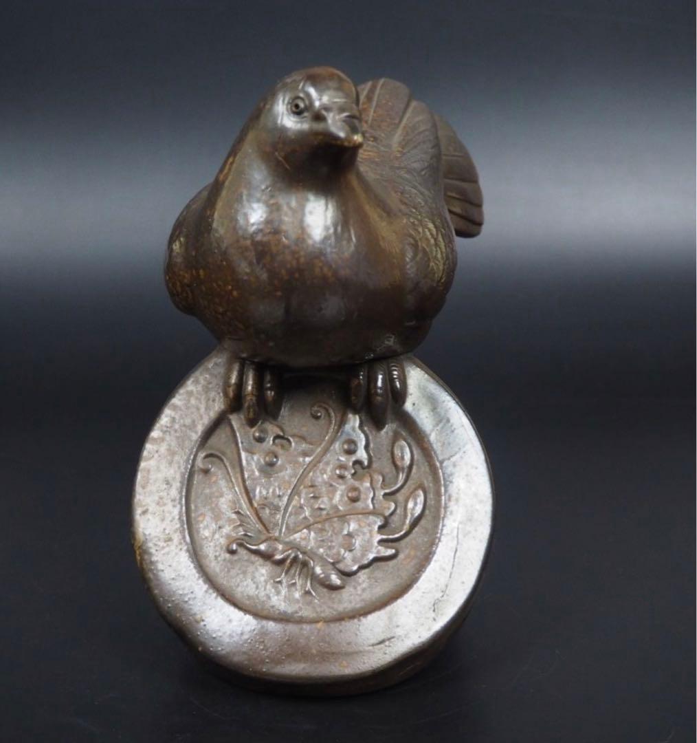 送料無料　昭和の名工　木村友敬作　胡麻備前　鳩置物