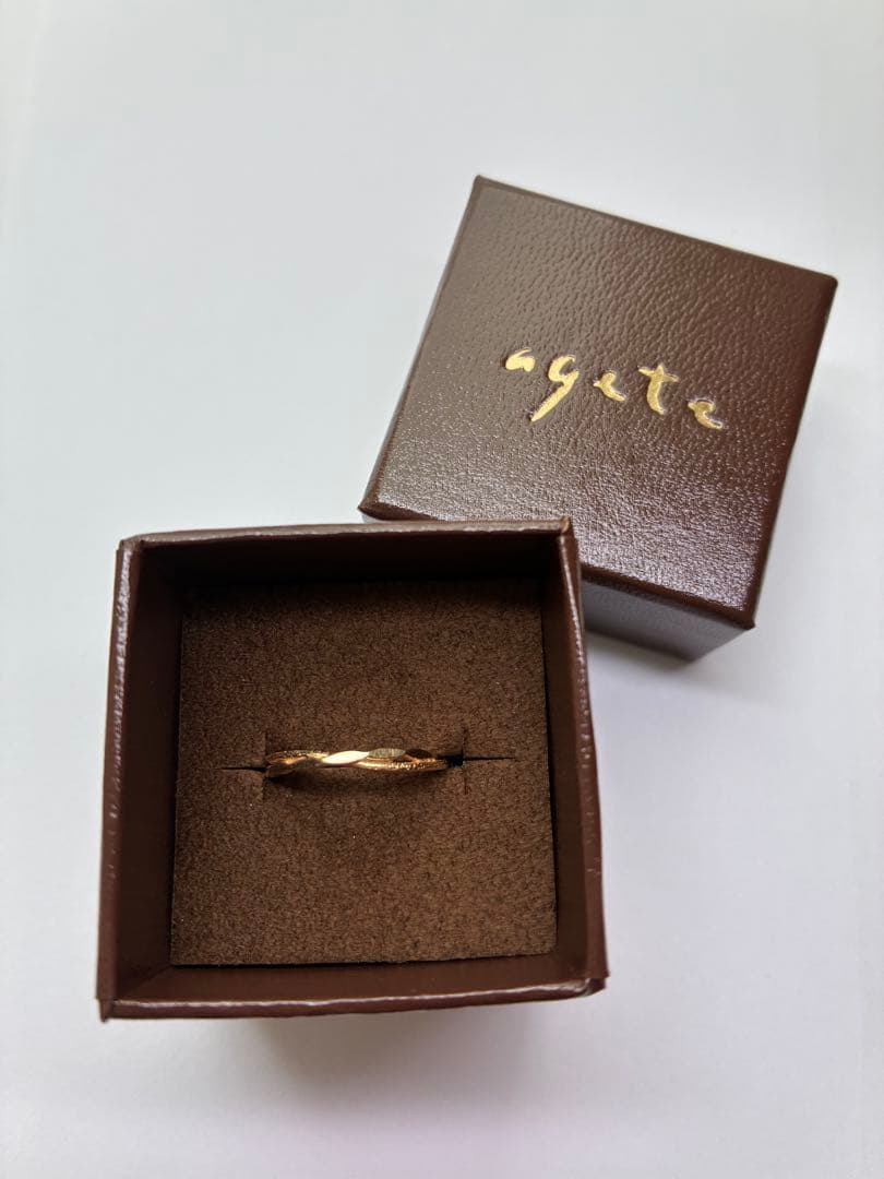 agete アガット K10 ツイストデザイン リング 9号 ゴールド 箱付き
