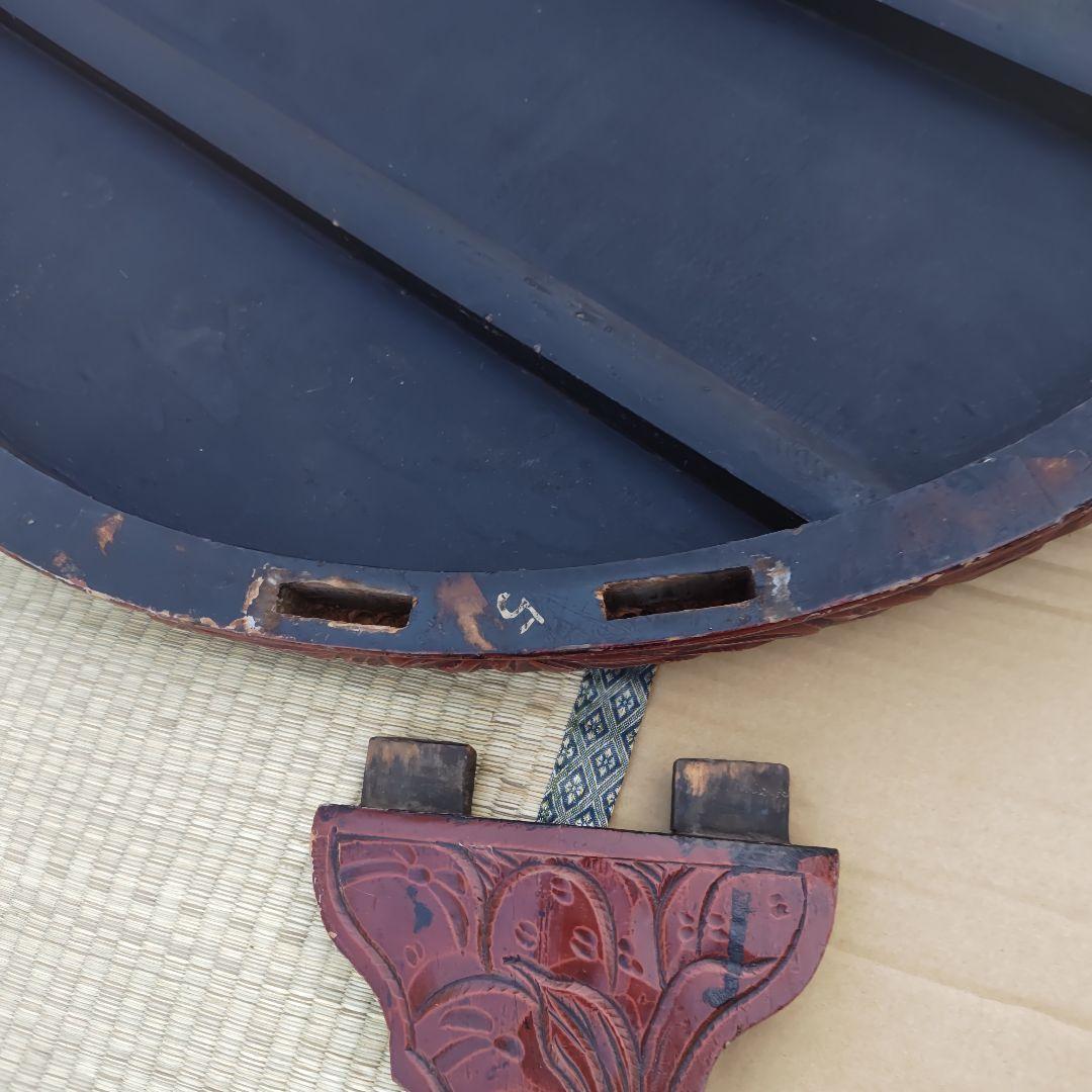 昭和レトロ 大正ロマン 朱色 花柄彫 木製座卓 ちゃぶ台 当時物