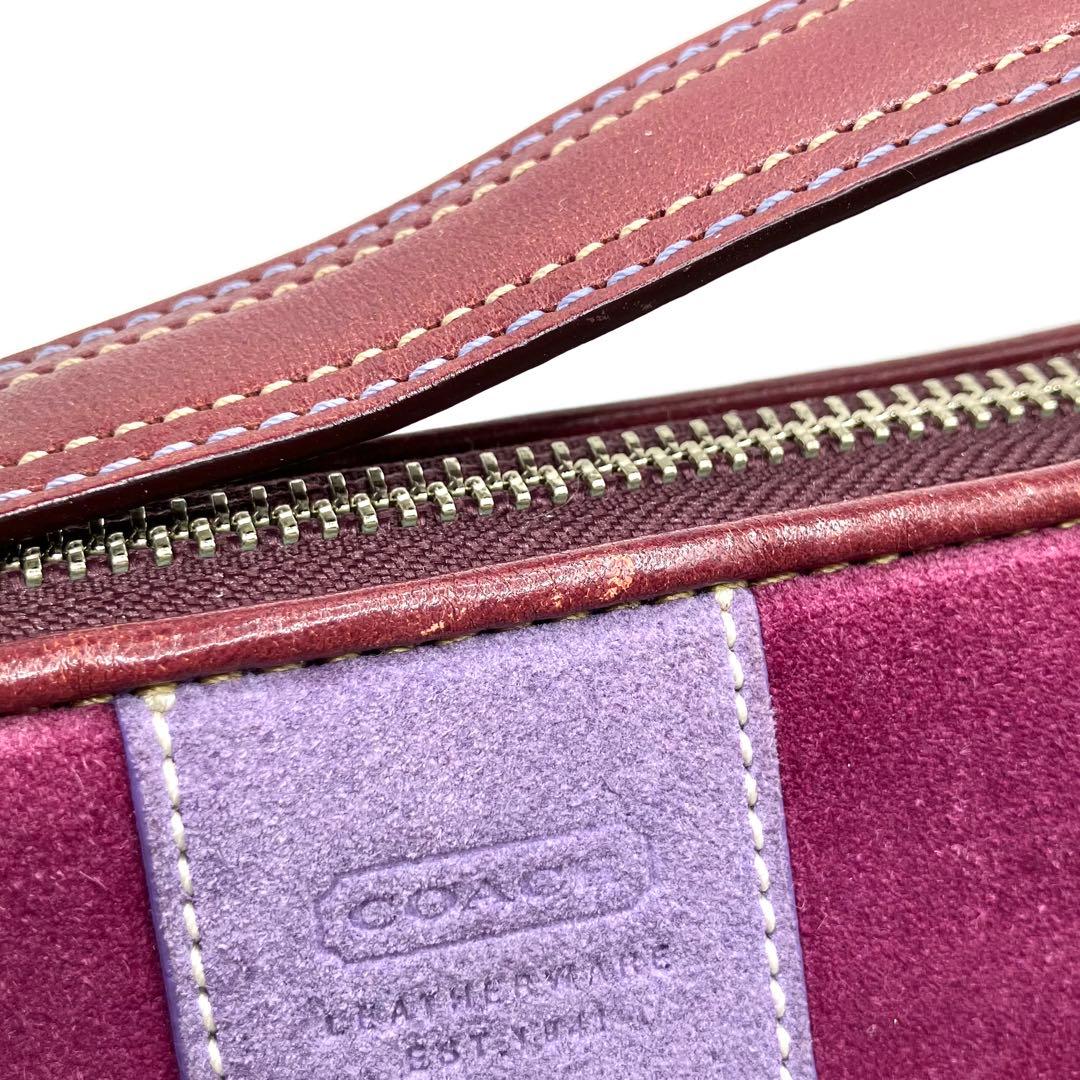 【美品】COACH コーチ ハンドバッグ アクセサリーポーチ シグネチャー　紫