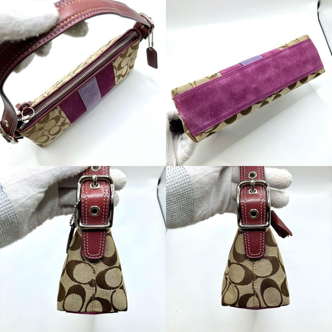 【美品】COACH コーチ ハンドバッグ アクセサリーポーチ シグネチャー　紫