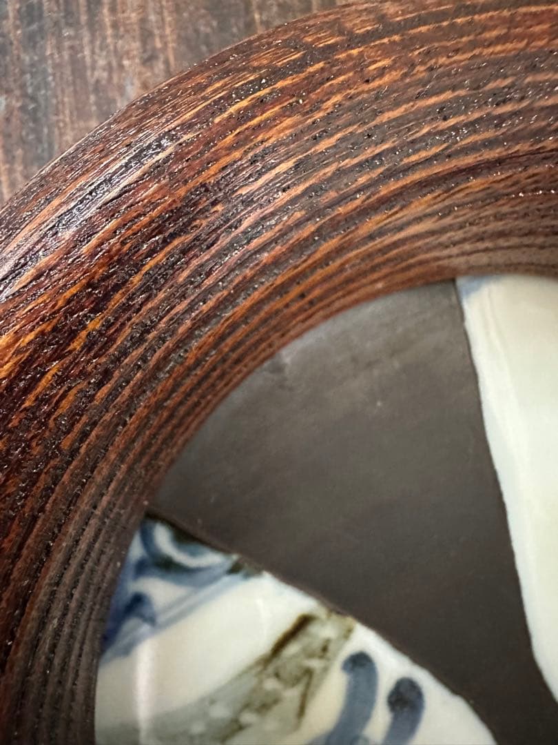 艸茅窯　川野恭和　木工額　民藝磁器　皿　染付