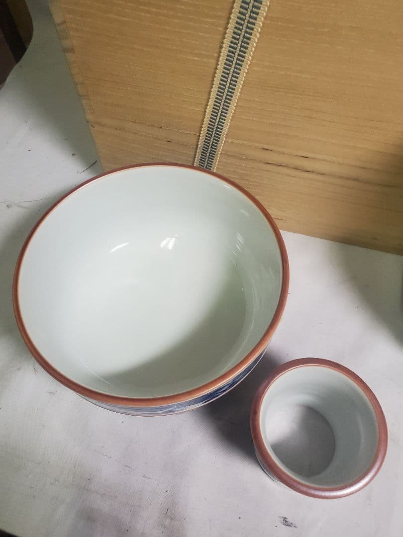 長期保管品　茶道具　皆具　手描き染付面取り　栄泉　共桐箱入　現状で