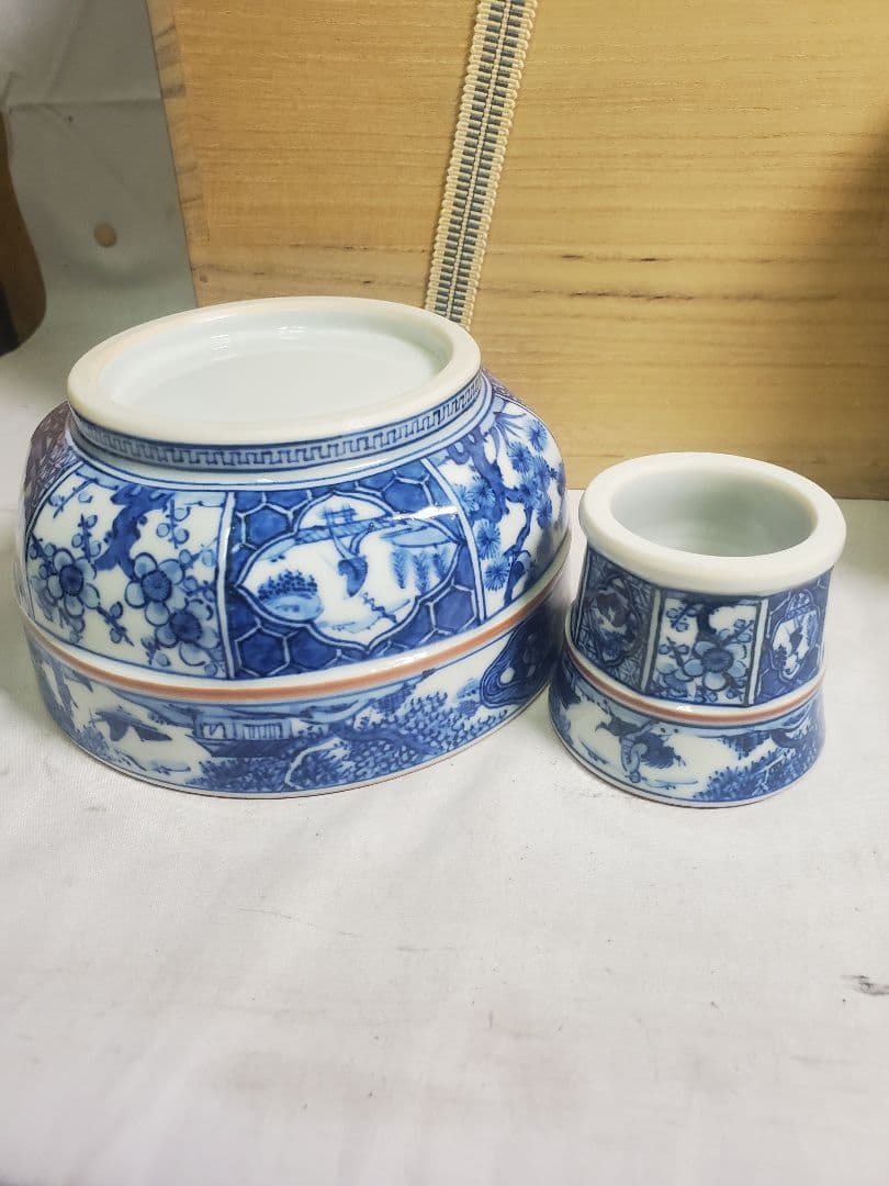 長期保管品　茶道具　皆具　手描き染付面取り　栄泉　共桐箱入　現状で