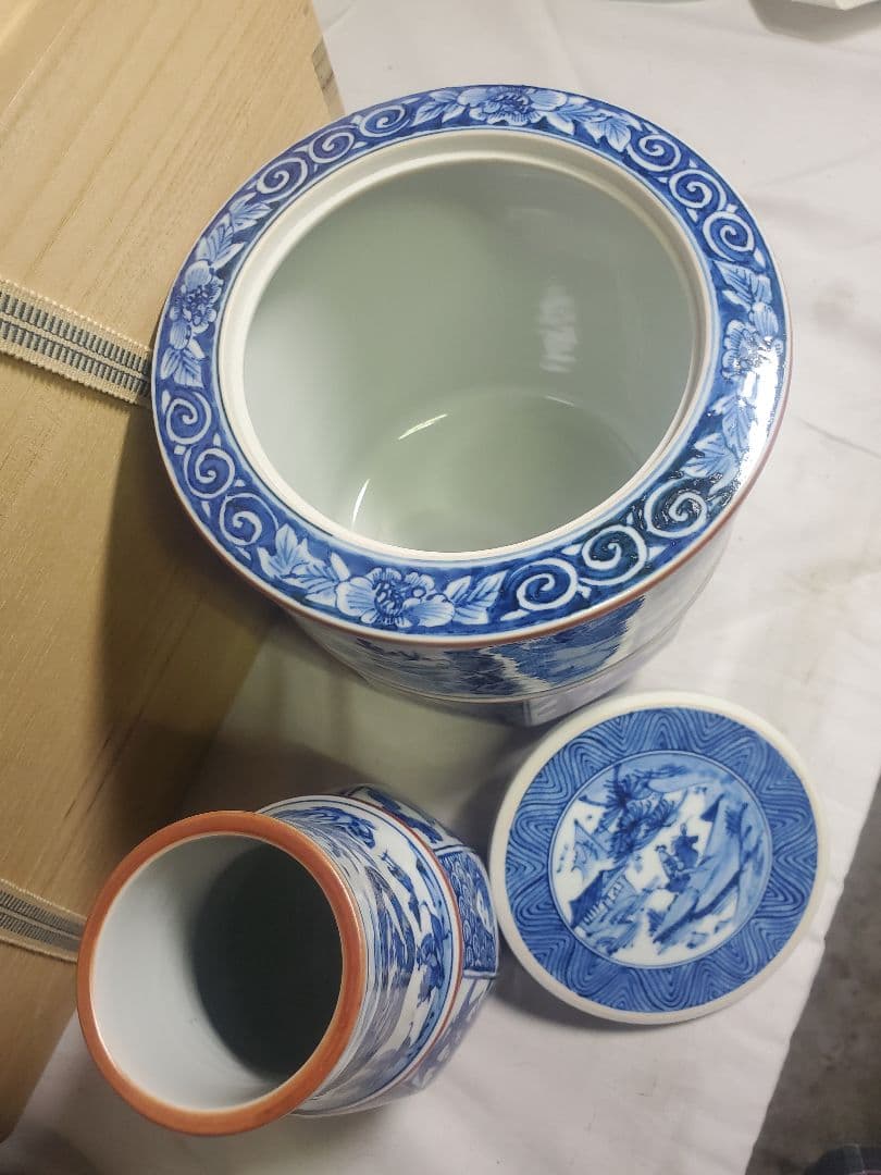 長期保管品　茶道具　皆具　手描き染付面取り　栄泉　共桐箱入　現状で