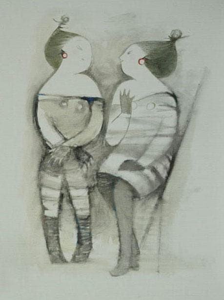 油絵 菅家令子 絵 絵画 インテリア F6-081712 人物 女性 語らい