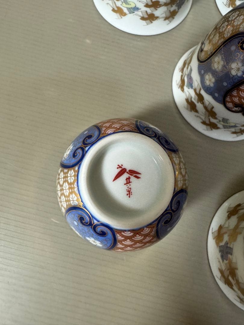 2170 其泉　賞美堂　金彩千鳥祥瑞　茶器セット　急須1客　湯呑5客