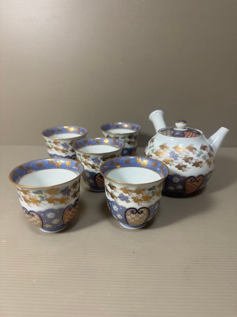 2170 其泉　賞美堂　金彩千鳥祥瑞　茶器セット　急須1客　湯呑5客