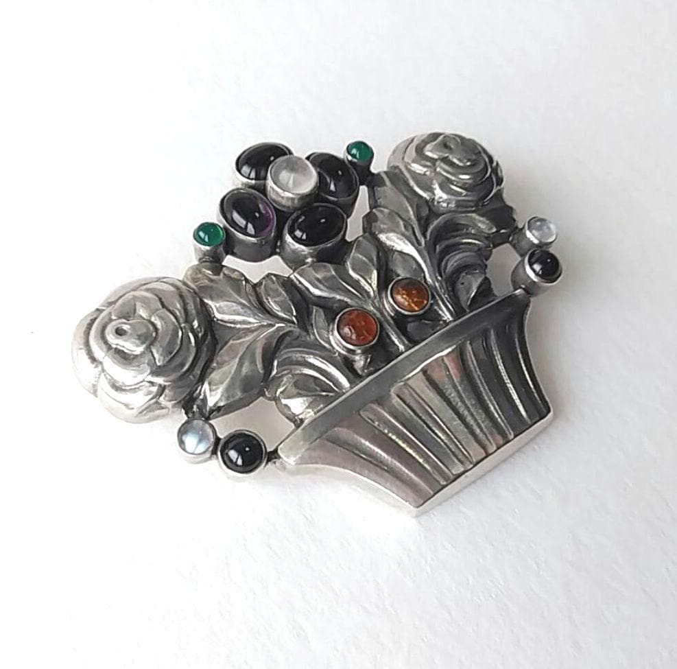 廃盤★　ジョージジェンセン　花かご　＃６７　ブローチ