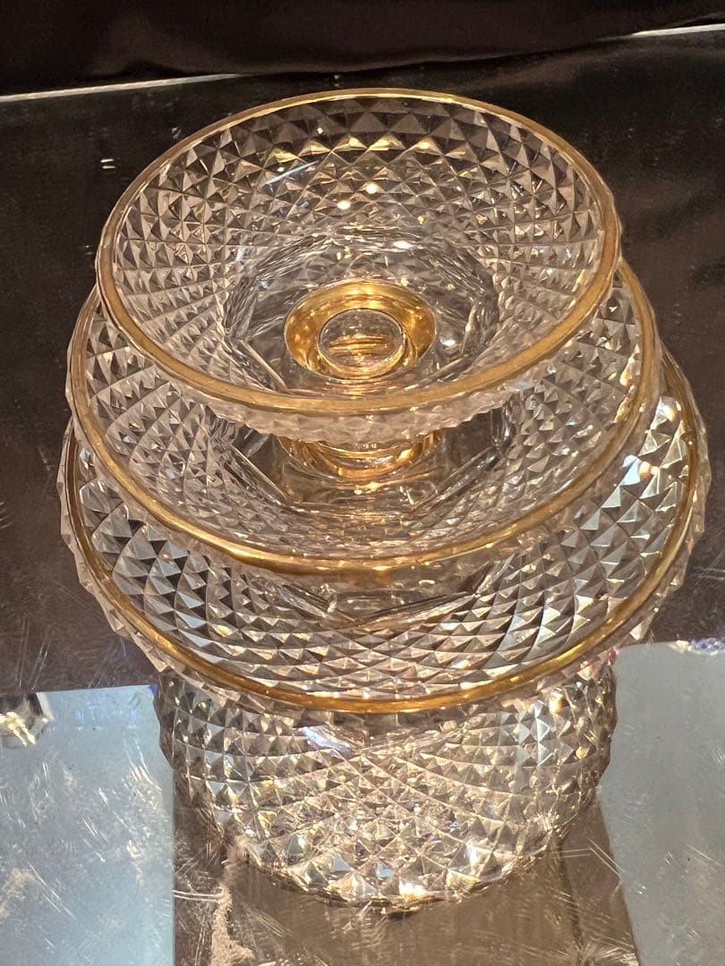 江戸切子　三ツ組盃(金加工) L-D-3 カメイガラス