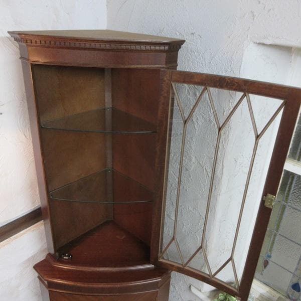イギリス アンティーク 家具 コーナーキャビネット 飾り棚 英国 6022e