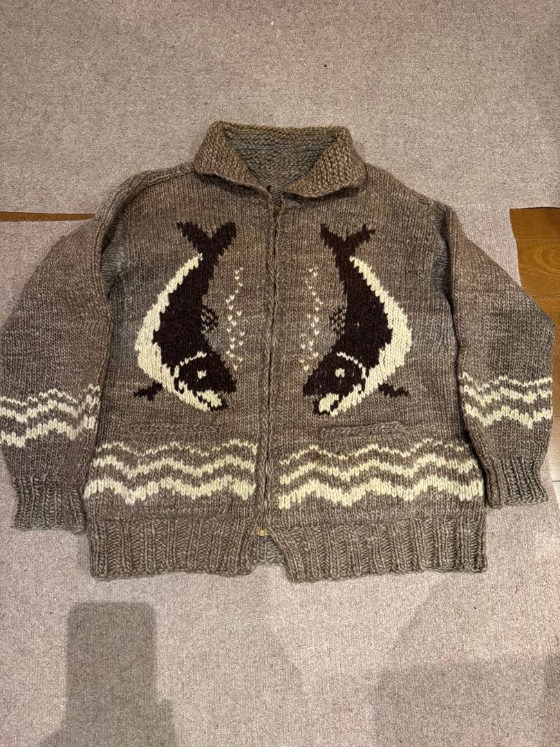 ビンテージ　カウチン　レア魚柄　サイズLからXL