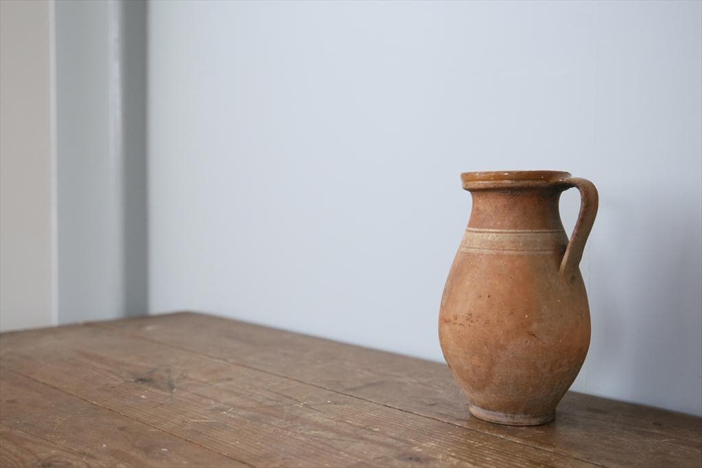 フランスアンティーク陶器ボトル/土器/花瓶/花器フラワーべース(74-92-2)