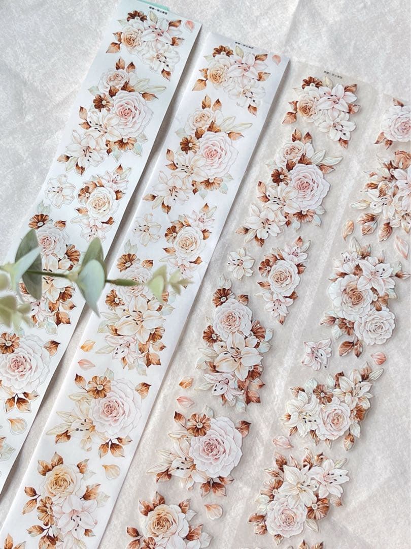 【8787】海外　マステ　5m巻売り　貝殻光カッティング　お花系　ユリ　バラ