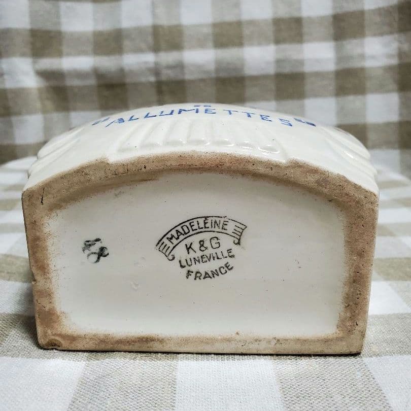 アンティーク　フランス　リュネヴィル　陶器製マッチ入れ　K&G