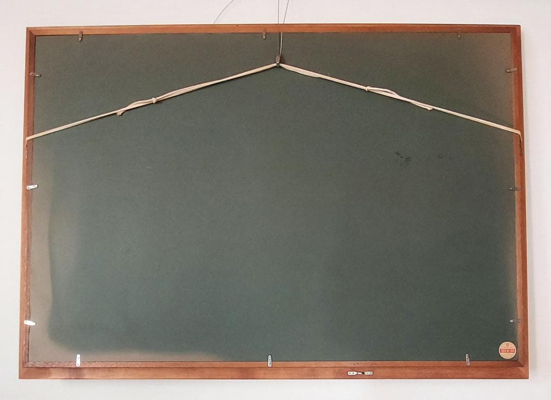 油絵　水辺を駆ける馬群