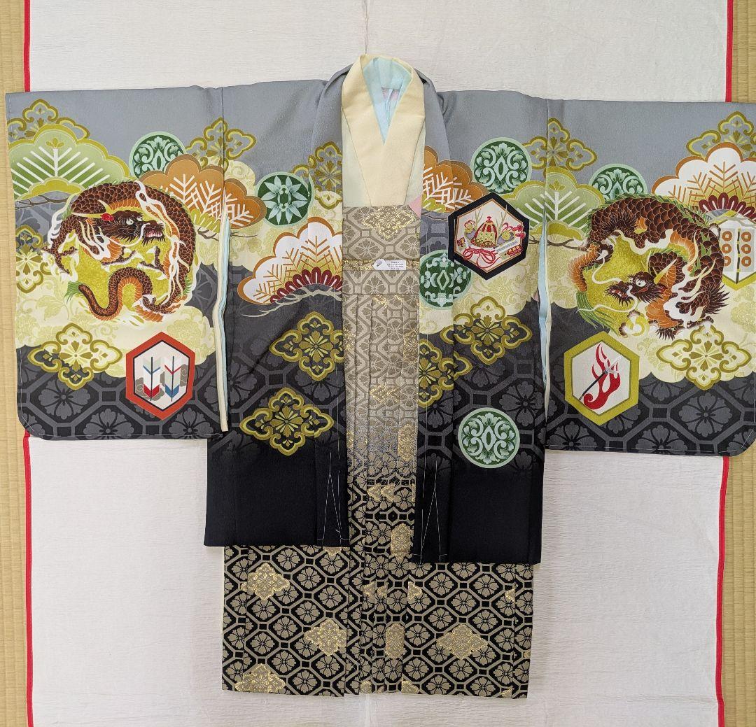 男児式部ロマン着物AS袴セット 5才 ドラゴン柄