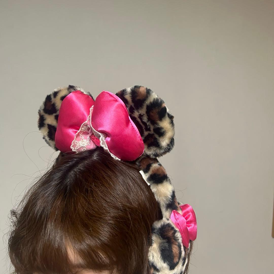 ディズニー ミニー ヒョウ柄 ピンクリボン イヤーマフ 耳当て