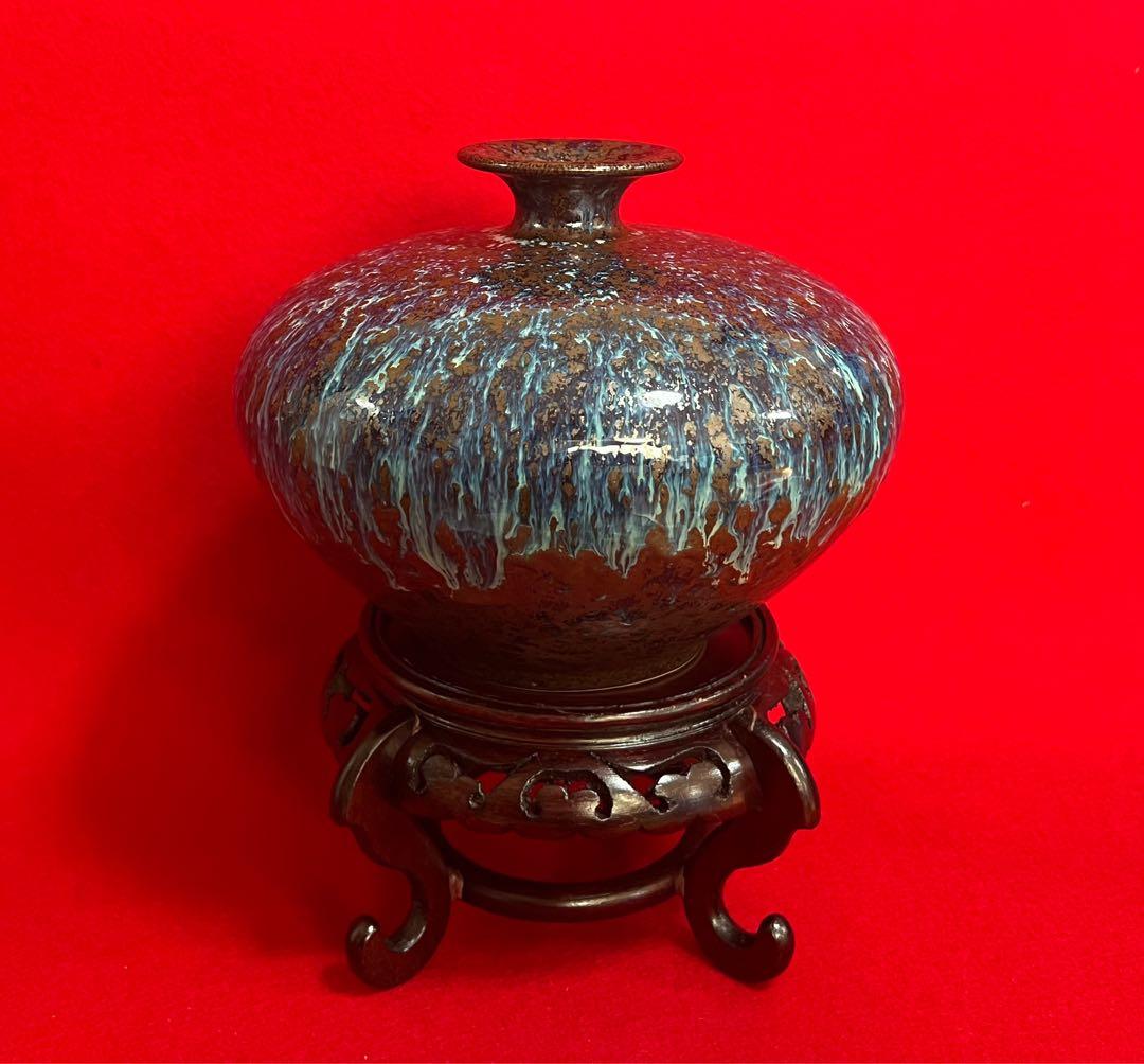 台灣 漢聲窯 林三江 丁丑年作 飾壺 花器 花入 陶器 台座付き