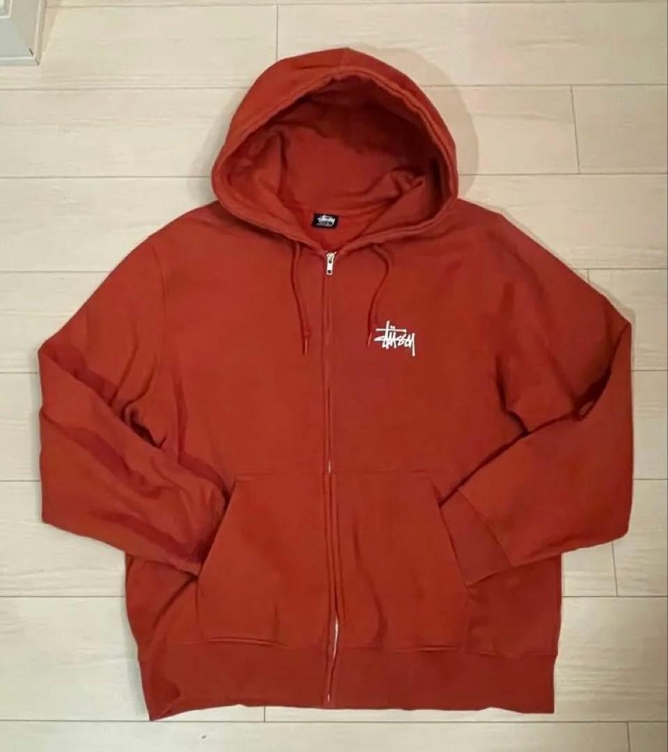 Stussy ジップパーカー　オレンジ　ブラウン　スウェット