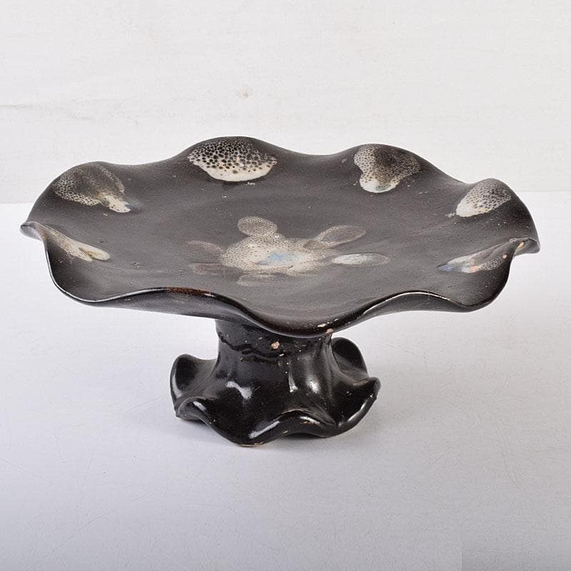 中国　南宋　窯変　天目高杯輪花皿　C　7055