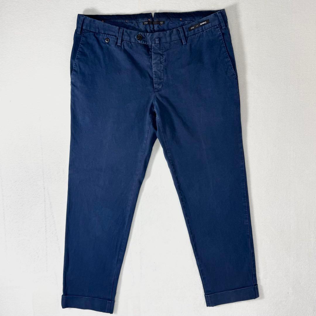PT01 BEAMS F スリムフィット ストレッチ チノ ネイビー 52