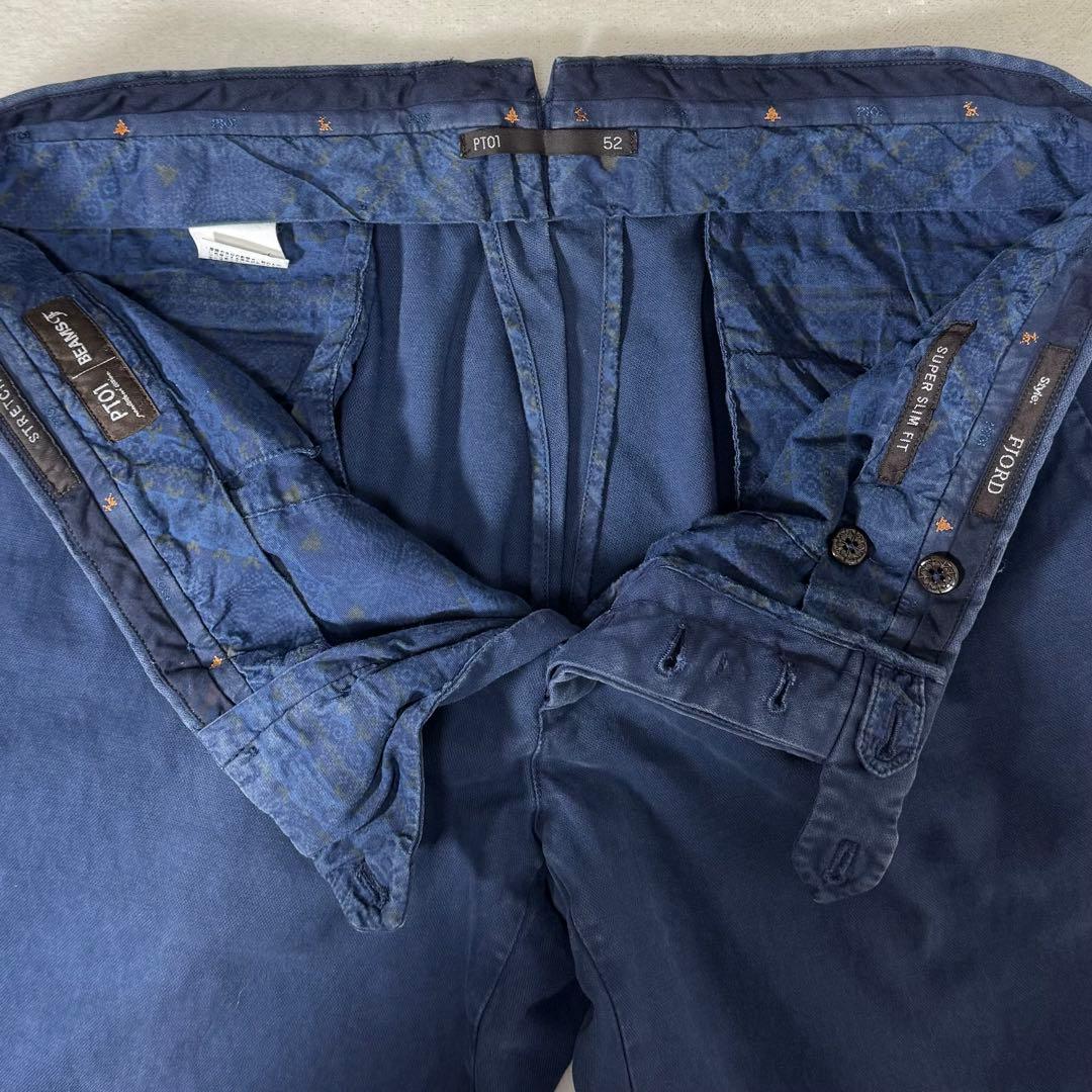 PT01 BEAMS F スリムフィット ストレッチ チノ ネイビー 52