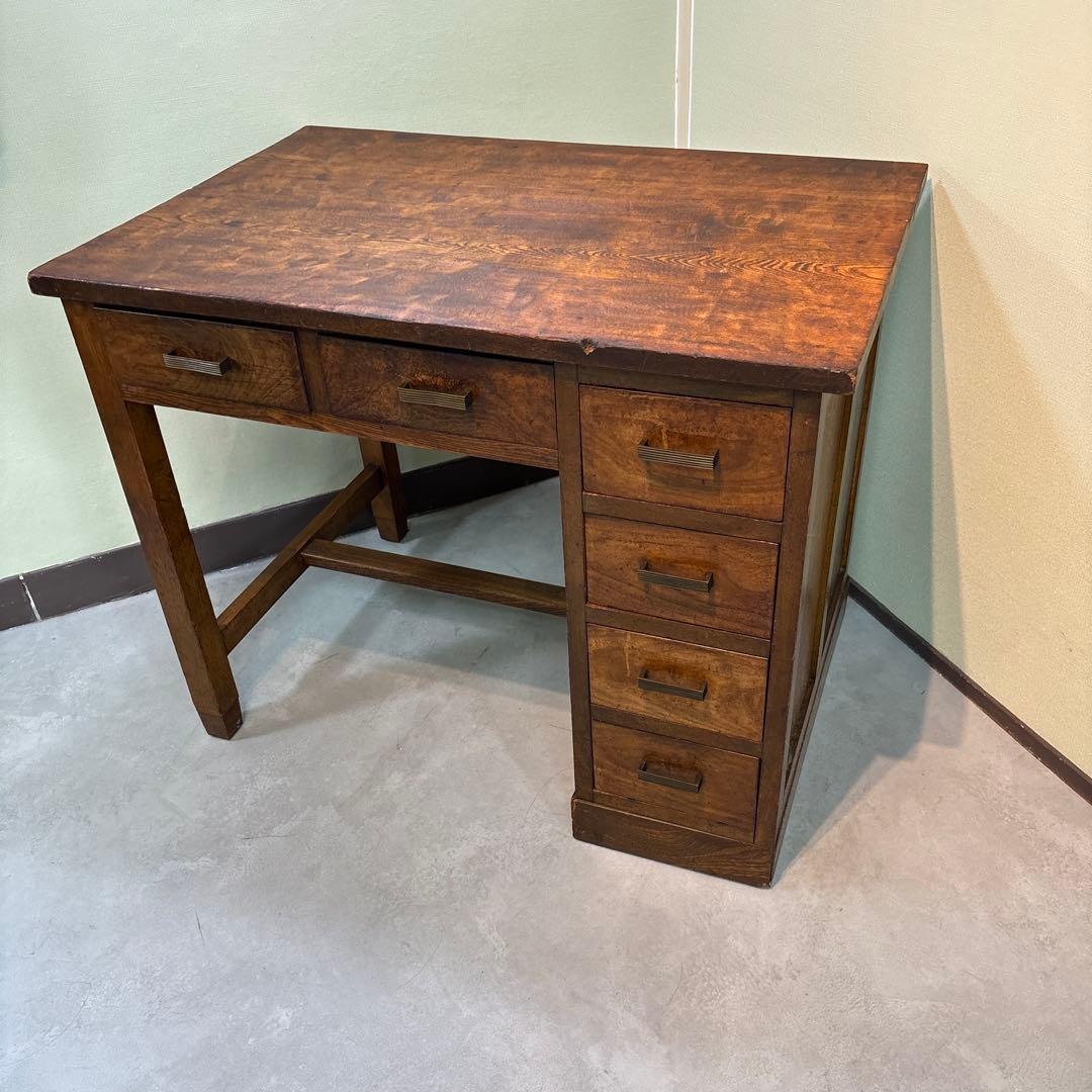 昭和レトロ｜無垢材の片袖机　アンティーク　デスク 木製　机　学習机