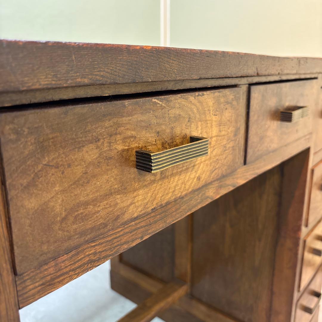 昭和レトロ｜無垢材の片袖机　アンティーク　デスク 木製　机　学習机