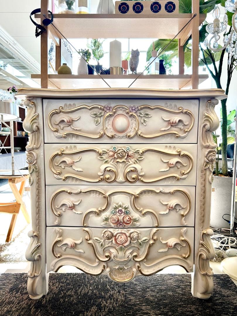 ロココスタイル チェスト4段キャビネット ピンク