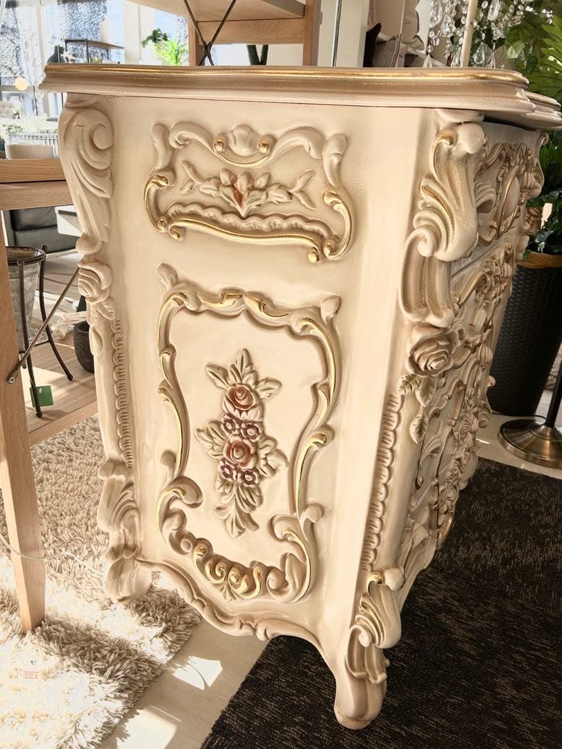 ロココスタイル チェスト4段キャビネット ピンク