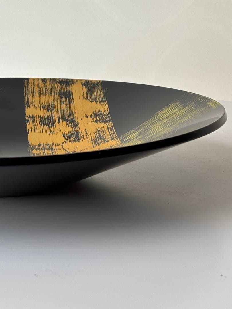 輪島塗漆器⭐︎黒と金のストライプ模様の大皿