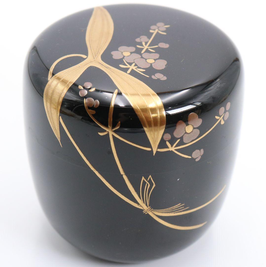 中川秀甫 おもだか蒔絵 中棗 茶道具 共箱　V921